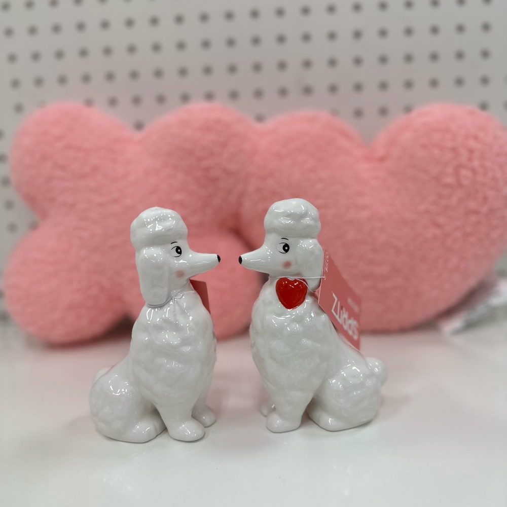 White Ceramic poodles Dog set